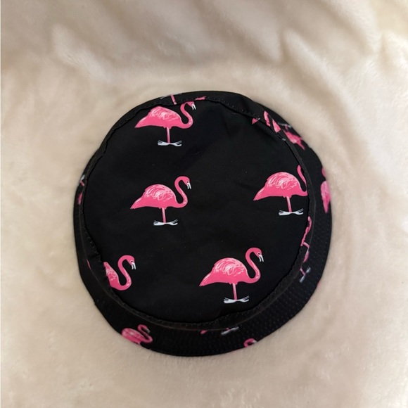 Black Bucket Hat with Pink Flamingos - Picture 2 of 7